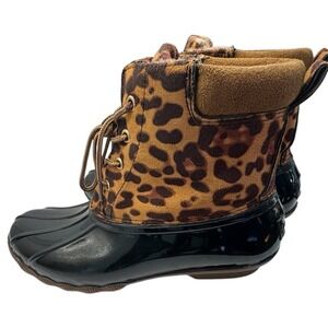 Jessica Carlyle Gavin-17L Leopard Print‎ Duck Boots Black Brown 11 women